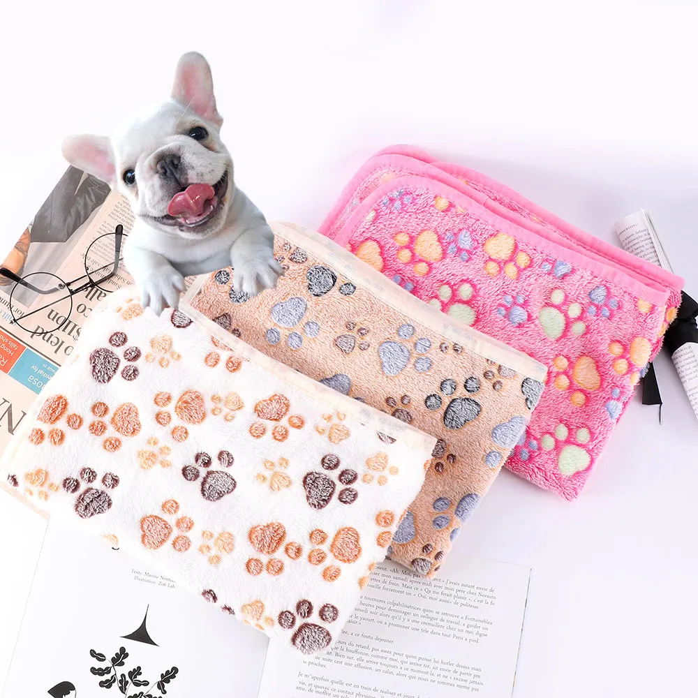 

1pc Popular Art Design Warm Paw Print Fleece Towel for Dog Small Puppy Kitten Soft Blanket Dog Supplies Pet Towels
