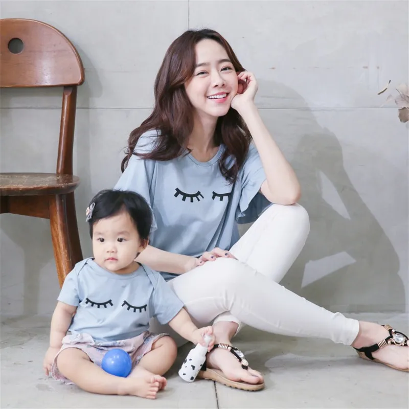Smile Printed Pragnant Tops Mother Breastfeeding Tops Butterfly Sleeve Mother T-shirt &Baby Short Rompers Short Wholesale03
