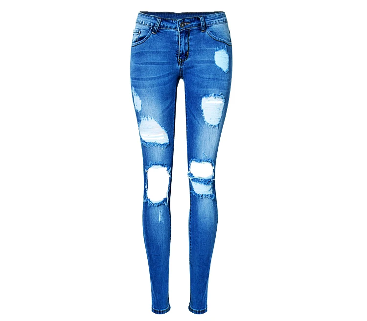 2017 New Hot Selling Women Low-waist Slim Elastic Jeans Pants Fit Close Pencil Pants Irregular Broken Hole Washed with Plus Size (7)_