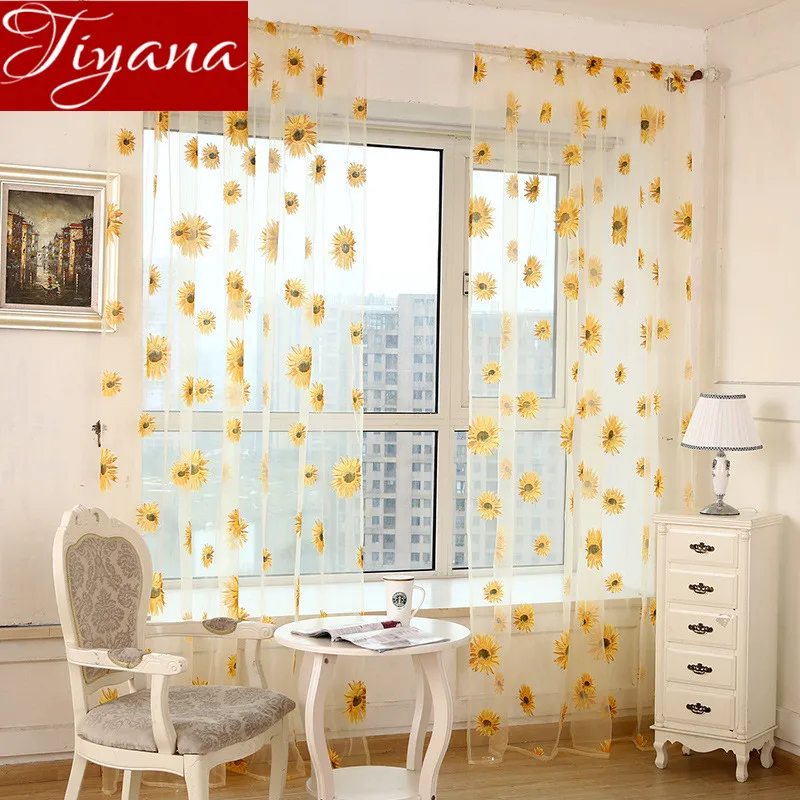 Pastoral Sunflowers Voile font b Curtains b font Window Screen font b Curtains b font Yarn