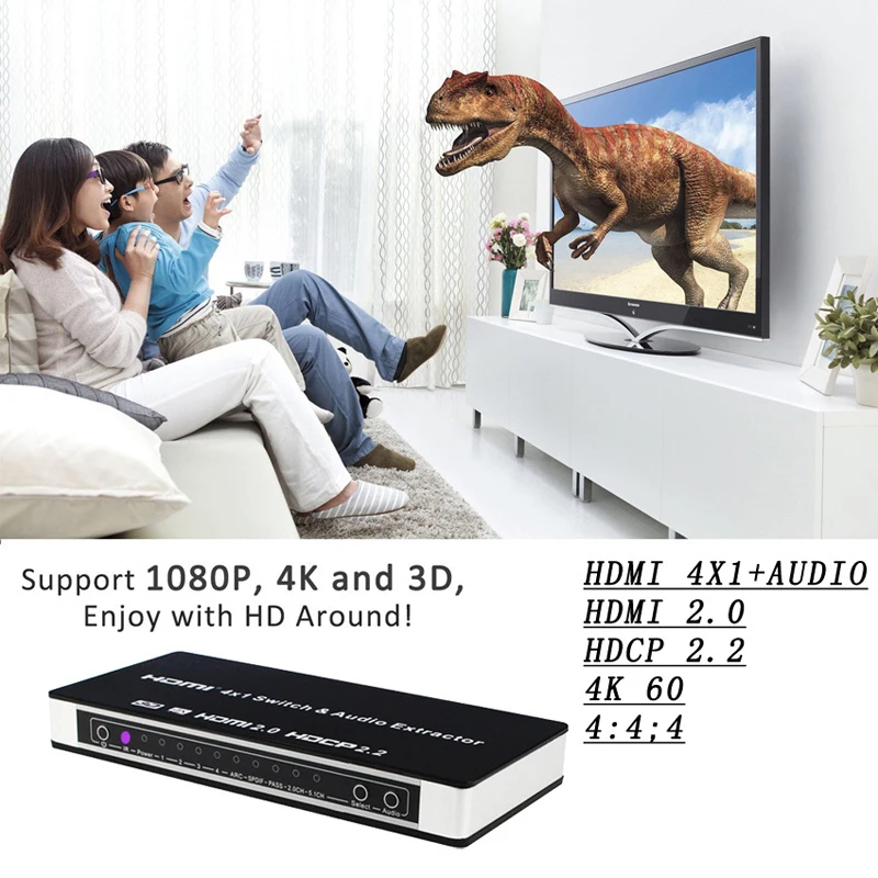 HDMI 2,0 переключатель с аудио 4 к 60 Гц коммутатор HDR ARC HDMI 2,0 аудио экстрактор цифровой toslink аудио+ L/R стерео аудио HDCP 2,2