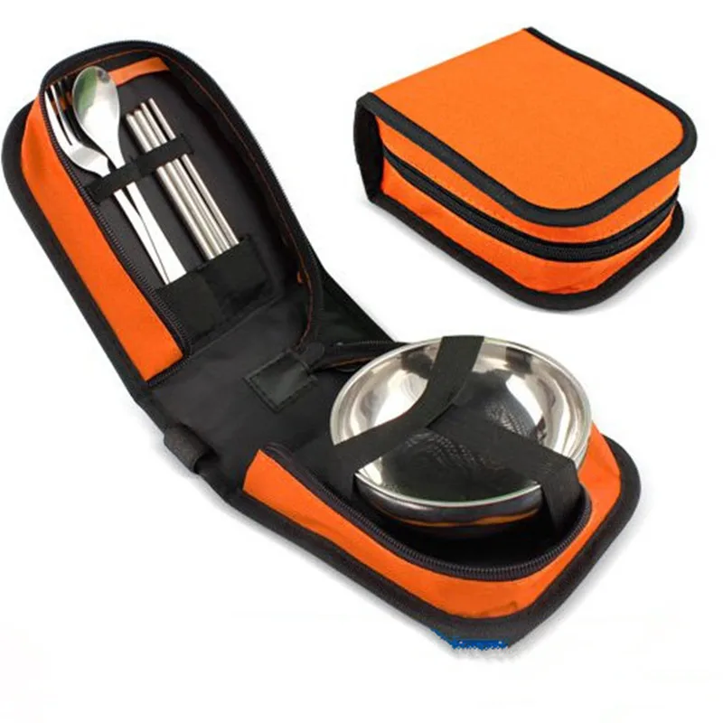 

Portable Travel Folding Picnic Bag Tableware Set Storage Bag Stainless Steel Bowl Chopsticks Spoon outdoor camping equipment