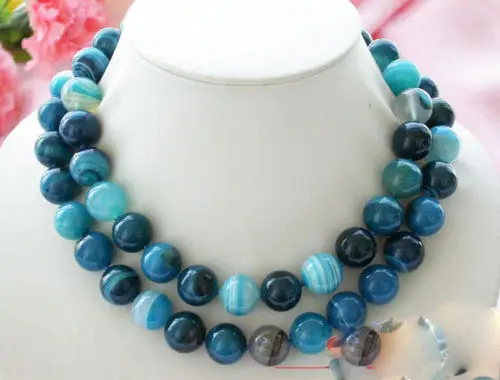 

Natural 33" 14mm blue Agate round bead necklace 5.27