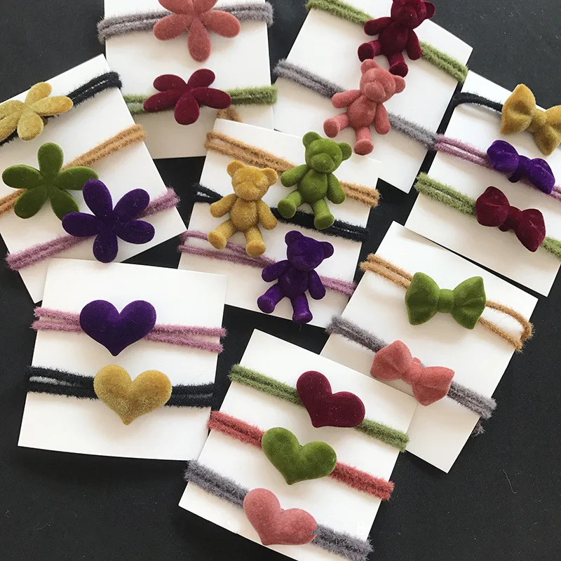 

Cute Bear Flower Bowknot Plush Hair Rope Girls Kids Elastic Hair Rubber Bands Ties Accessories For Children Scrunchie Headdress