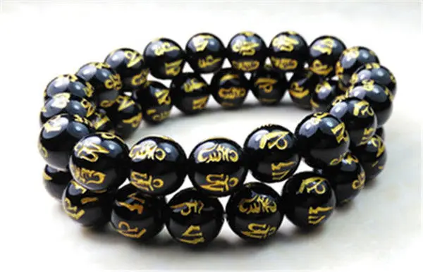 

FREE SHIPPING>>>@@ 2PCS/1lot Manual sculpture "" natural black agate beads JADE bracelet 10MM NEW