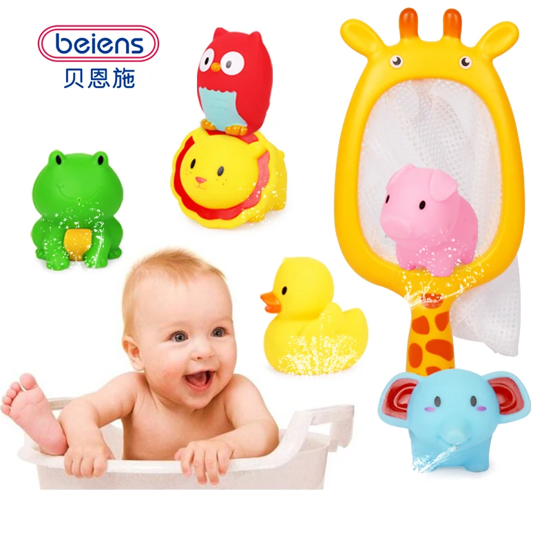Beiens Baby Bath Toy Bathroom Toys Rubber Duck Water Baby Mesh Toy for Kids Bath Shower Floating