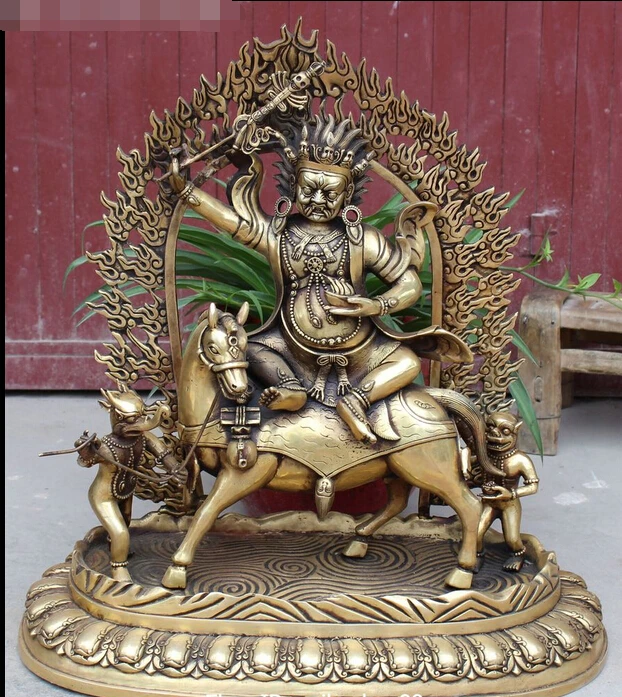 

bir 006017 24" Tibet Buddhism Bronze Palden Lhamo Ride Horse Hold Weapon Buddha Statue