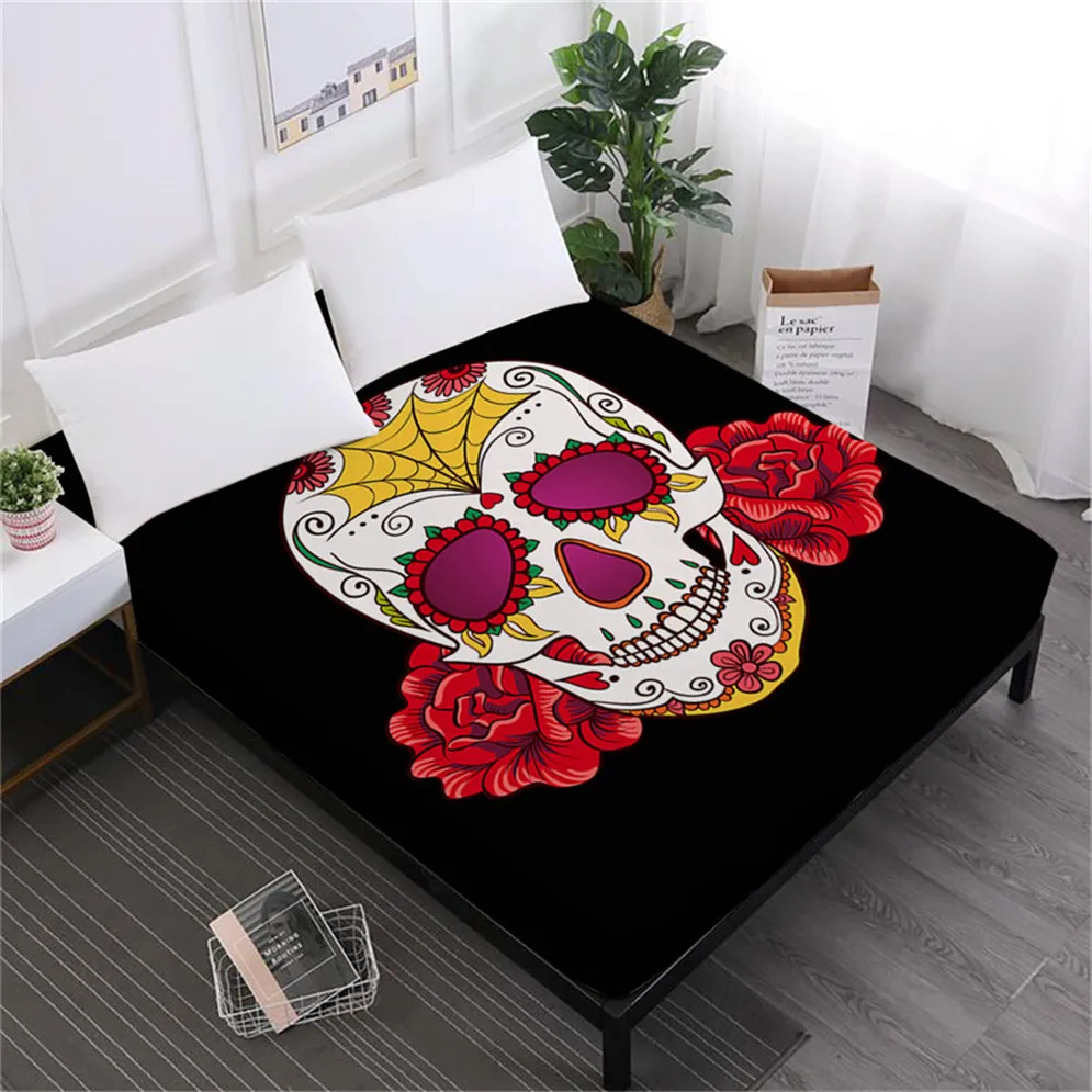Дамская простыня с изображением сахарного черепа, простыня с цветочным рисунком розы, простыня с глубоким карманом для постельного белья, наматрасник из полиэстера, домашний текстиль D25
