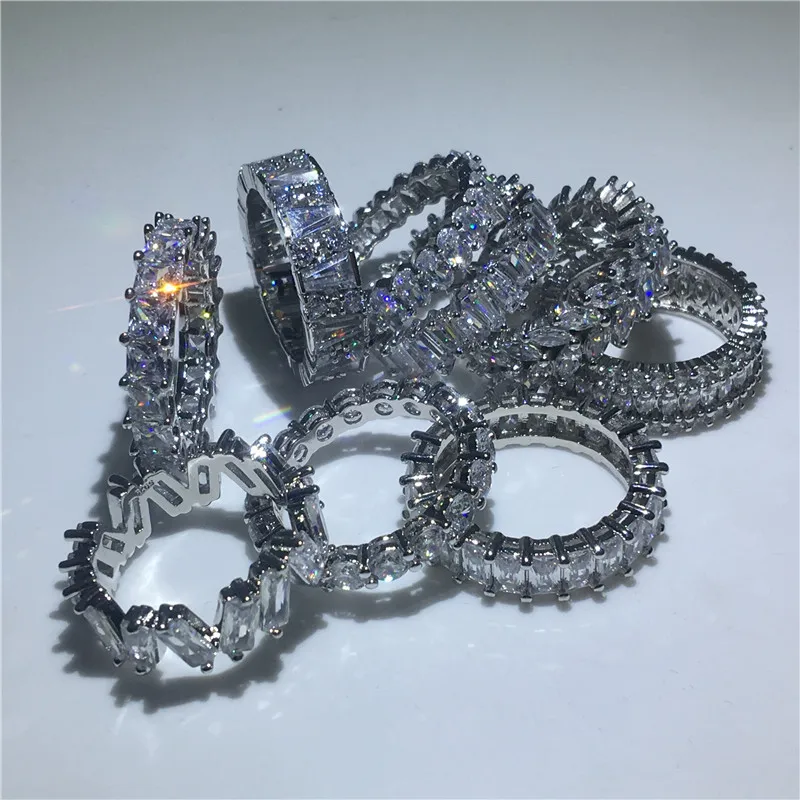 Модные 12 видов стилей кольца на палец, 925 пробы, серебро, AAAAA, кубический цирконий, вечерние, обручальные кольца для мужчин и женщин, ювелирные изделия, подарок