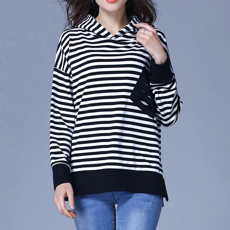 women's striped hooded shirts & tops