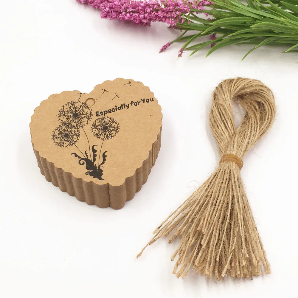 

200pcs tags and 200pcs strings 6.5x6cm Dandelion specially for you kraft Tag for gift box and Paper Cards Gift Tags