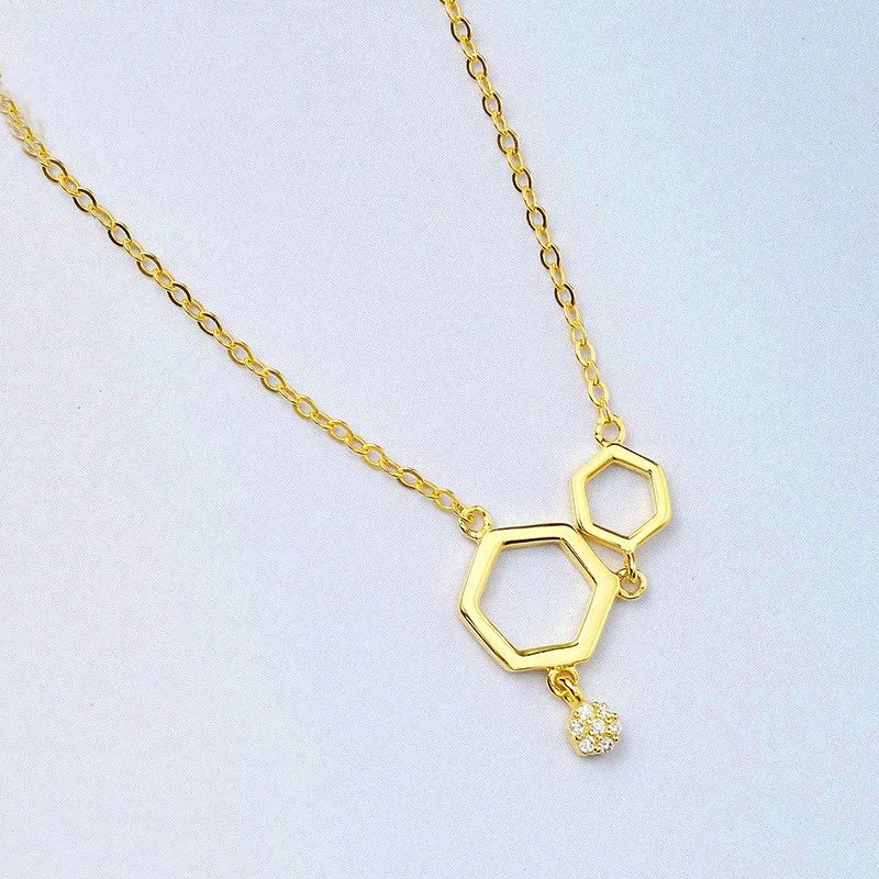 PONYKISS Мода 100% Серебро 925 пробы Циркон золотой цвет геометрический кулон ожерелье цепочка женские вечерние ювелирные изделия подарок