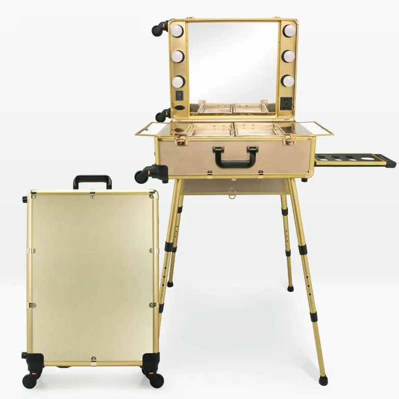 

Rolling Studio Wheeled Trolley Makeup Artist Case Lighted Station Table Beauty Box 2017 6 colors Large