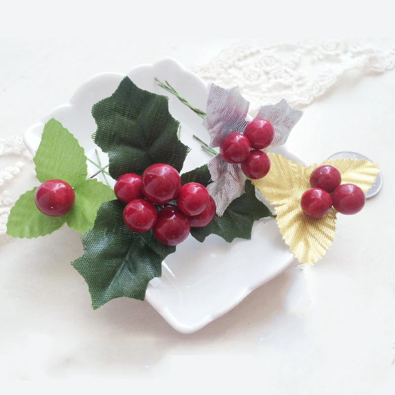 20pcsset red berry green gold silver leaves christmas tree decoration diy art fabric accessories natal decoration for home in pendant drop ornaments - Green And Silver Christmas Decorations 20pcsset red berry green gold silver leaves christmas tree decoration diy art fabric accessories natal decoration for home in pendant drop ornaments - Green And Silver Christmas Decorations