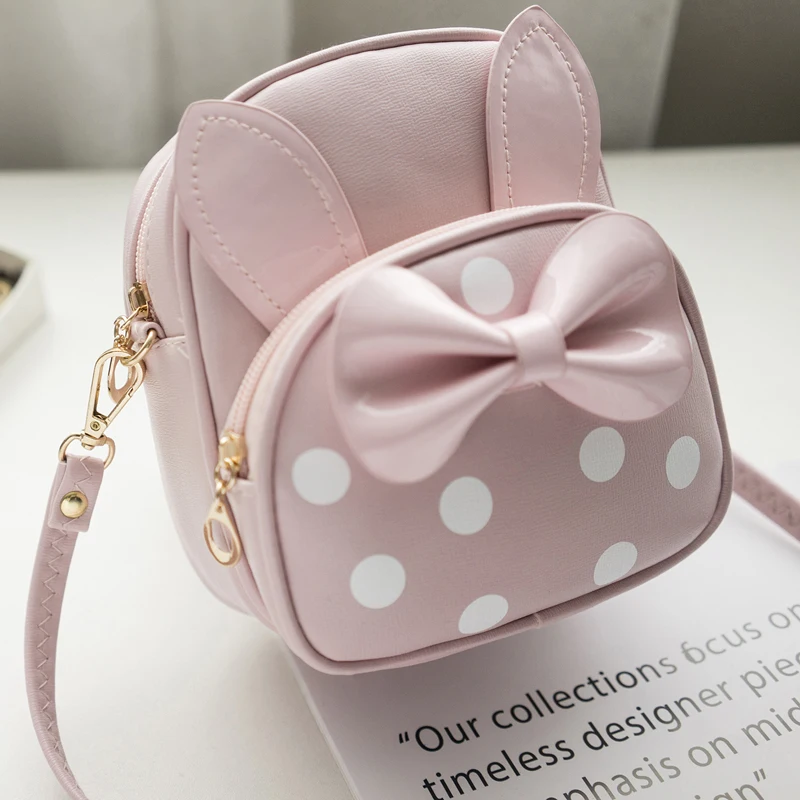 Rabbit Ears Small Backpacks Female School Bags for Teenage Girls Black Pink PU Leather Women Backpack Shoulder Bag Purse Mochila