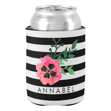 Стильная черная полоса и розовый цветочный персонализированный может охладить Свадебные сувениры пивная открывашка по индивидуальному заказу держатель юбилей день рождения может охладить