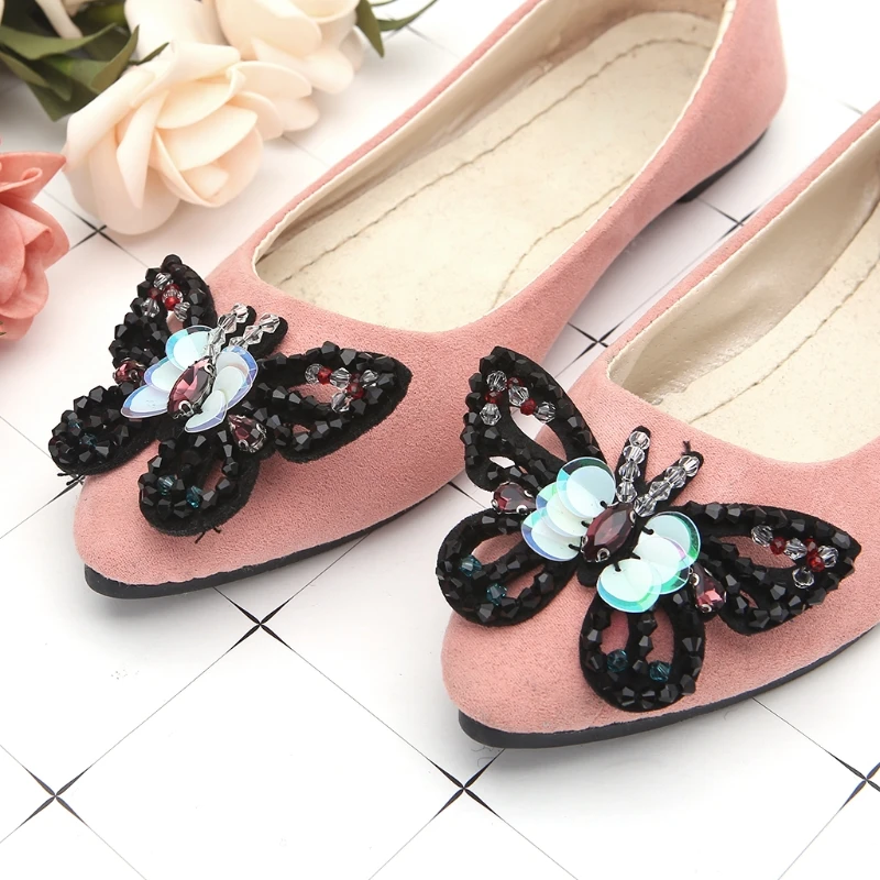 Hot 2Pcs Butterfly Beads Embroidered Shoes Clips Decoration Accessories Shoe Clipin Shoe