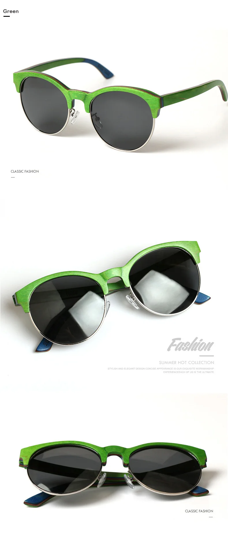 Круглые деревянные солнцезащитные очки для мужчин женщин Полу-поляризированне без оправы объектив UV400