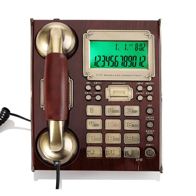 Европейский античный винтажный телефонный стационарный телефон высокого класса с кожаной трубкой для Бизнес офиса дома коричневого цвета - Цвет: Brown