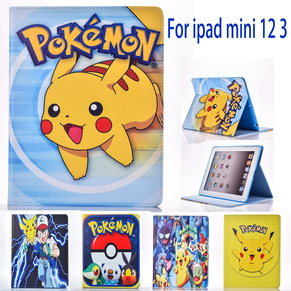Чехол для Apple Ipad mini 1 2 3 Pokemon Go cute Pikachu мультяшный планшет pu кожаный чехол