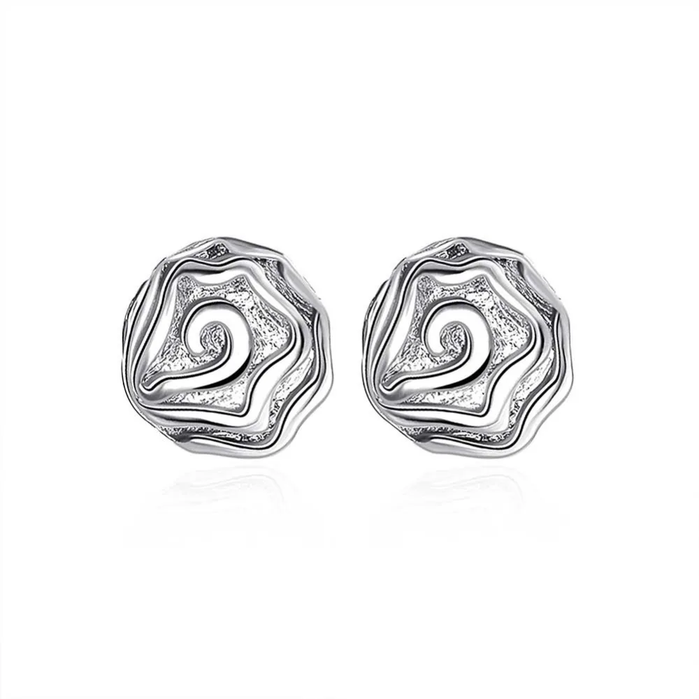 

2018 New 925 Sterling Silver Shimmering Rose Petals Flower small Stud Earrings heart earring for women wedding silver jewelry