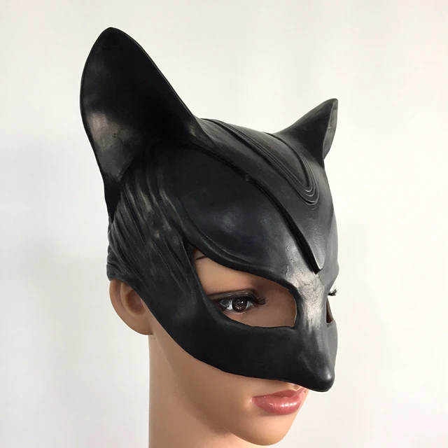 Catwoman Mask Cosplay Costume Headgear Black Half Face Latex Masks Sexy ...