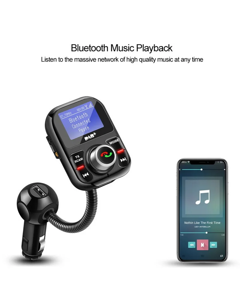 FM передатчик TF USB хэндс-фри антенна зарядки Порты машинный набор Bluetooth ЖК-дисплей Дисплей MP3 цифровой плеер DAB/DAB+ приемник