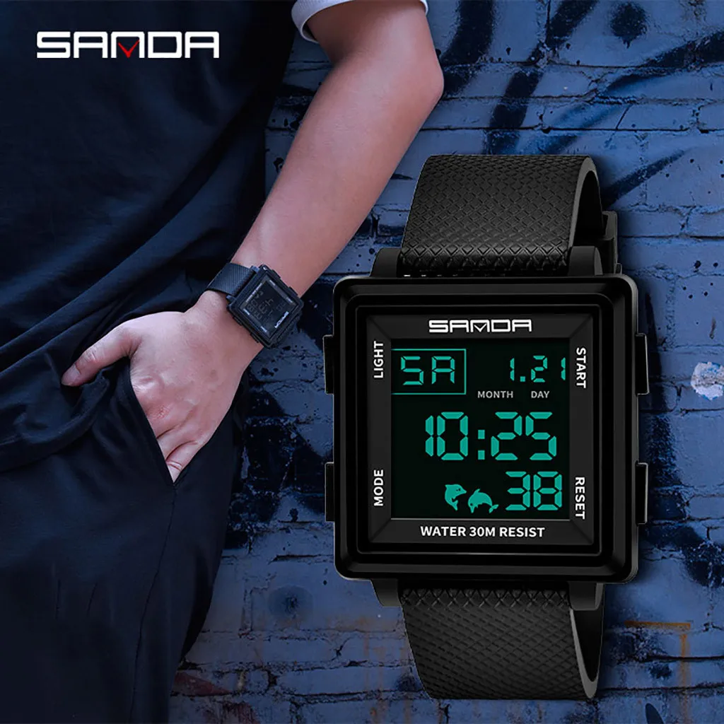 

Classic Fashion Atmosphere LED Square Dial Belt Couple sport watch Electronic digital Watch gifts Men's luminous watch for swim