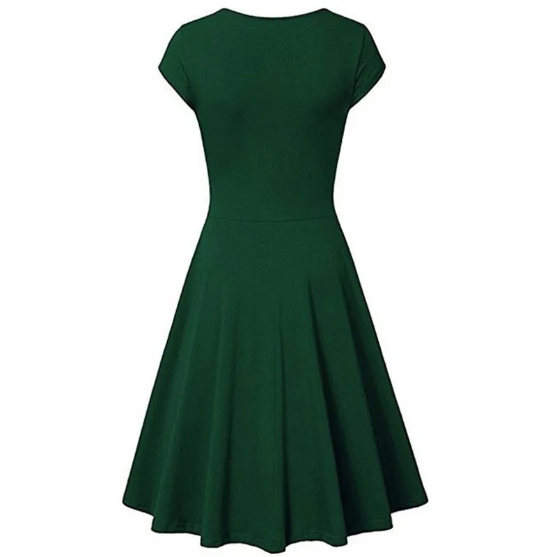 Зеленое платье женское фиолетовое черное желтое 16 цветов S-3XL Плюс Размер Новое весенне-летнее плиссированное платье с коротким рукавом с v-образным вырезом LR193