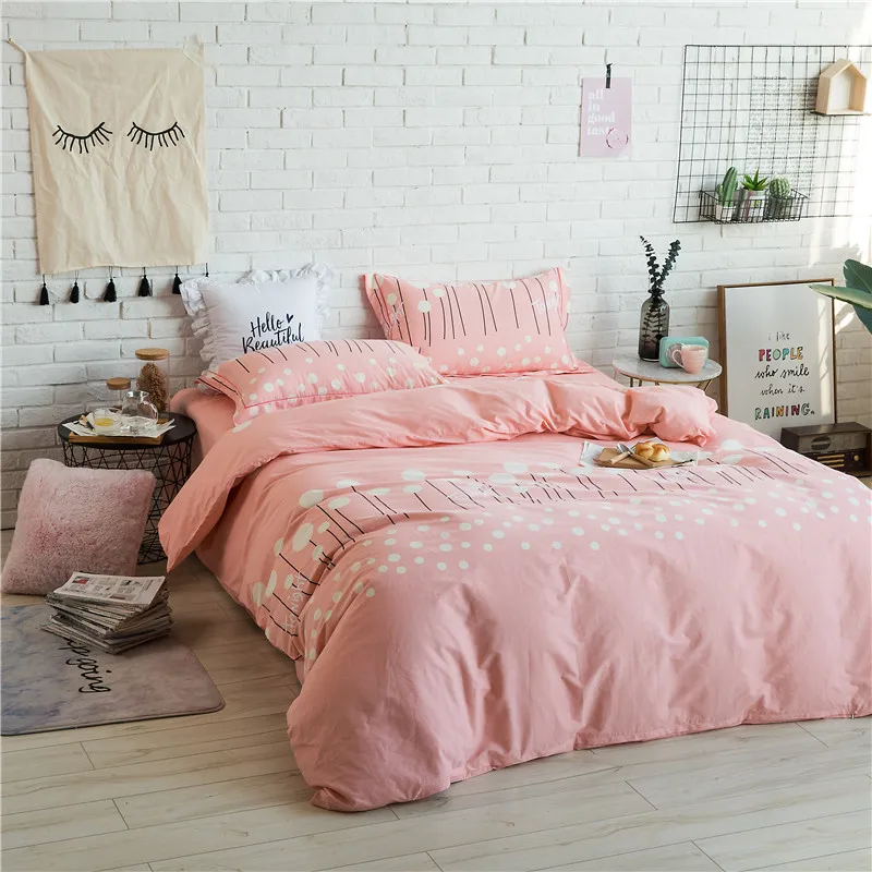 

Rouge Red White Dandelion Pattern Bedding Set Home Textile Queen King Size 100% Cotton 4Pcs Duvet Cover Bed Sheet Pillowcase