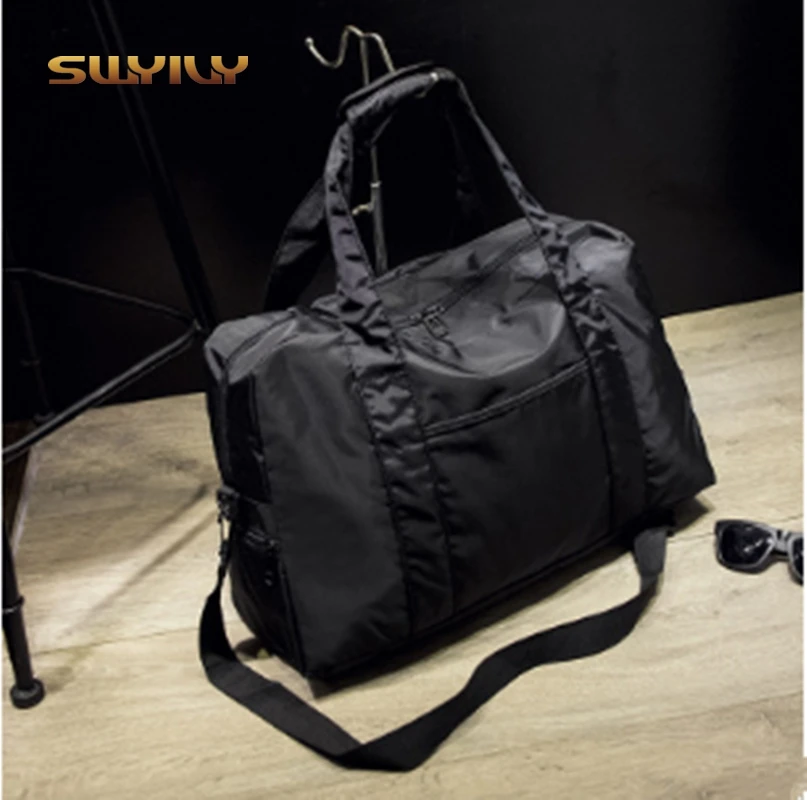 Nylon Waterproof Women Hand Gym Bag Folded 36-55L Big Capacity Sports Bag Solid Color Men
