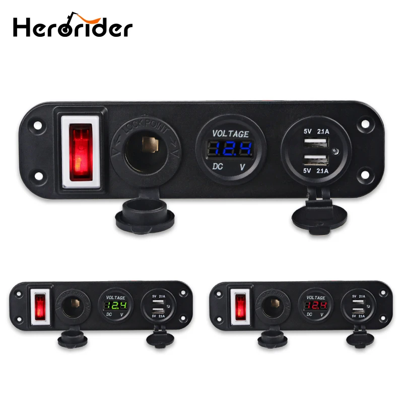 

Car Cigarette Lighter Power Socket Plug 4.2A Charger Dual USB Adapter LED Voltmeter Dual Socket USB Adapter Charger With Switch