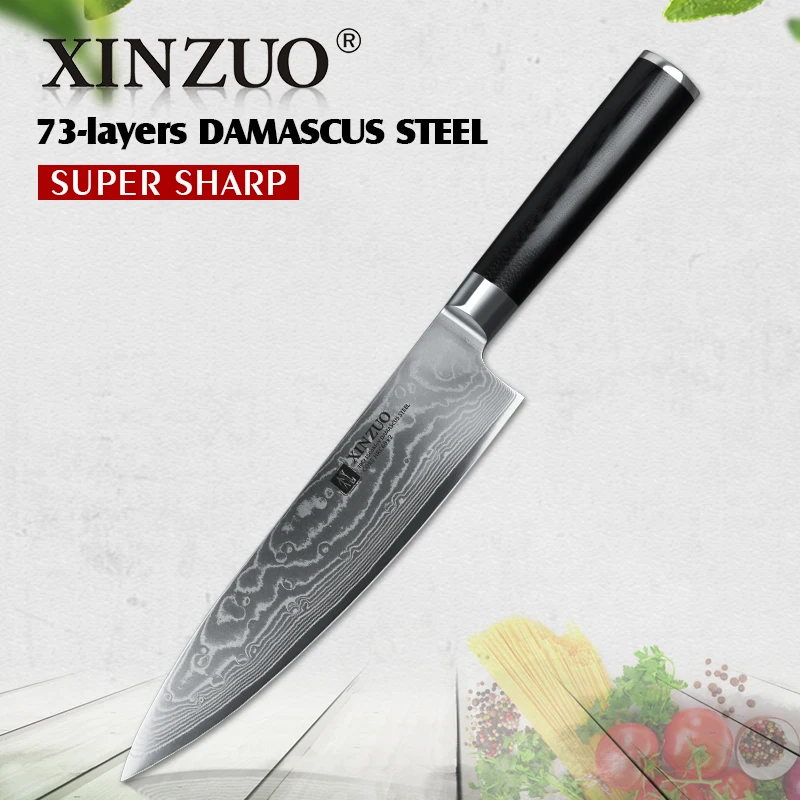 XINZUO 8'' Chef Knife 10Cr15CoMoV Japanese Damascus Kitchen Knife Stainless Steel Gyuto Knives Durable G10 Handle Butcher Tools