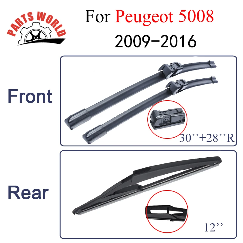 Front And Rear Wiper Blades For Peugeot 5008 2009-2016 Rubber Windscreen Wipers Car Accessories Auto Parts Front And Rear Wiper Blades For Peugeot 5008 2009-2016 Rubber Windscreen Wipers Car Accessories Auto Parts