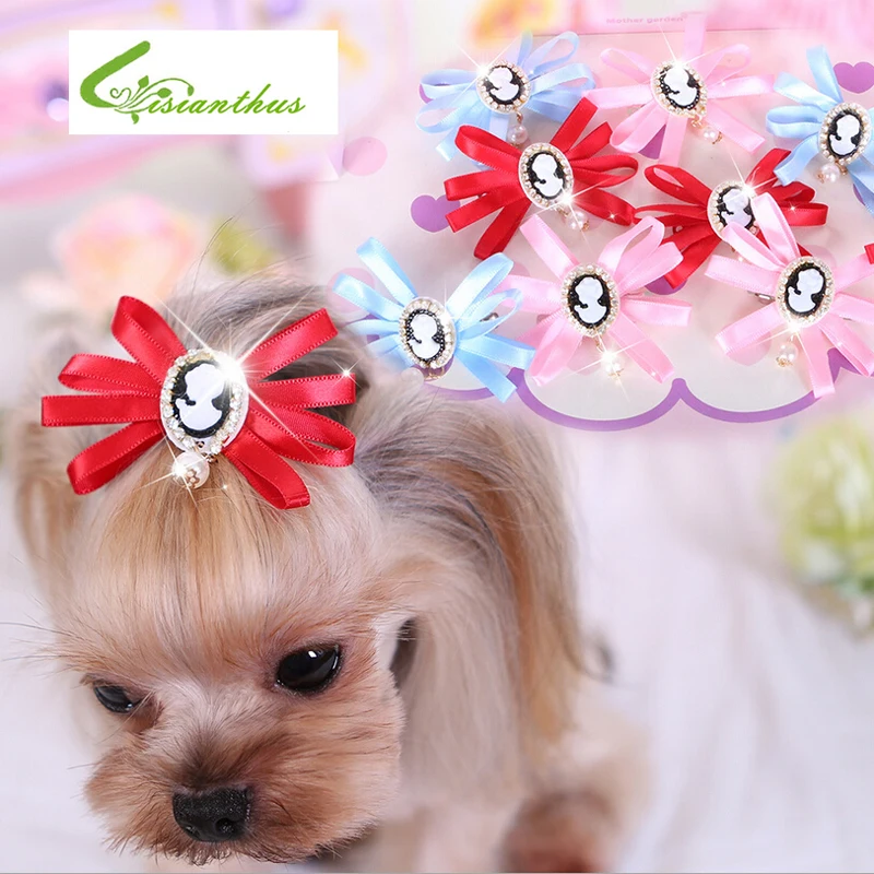 Fashion 3 Colors Big Diamond Cute Hair Bows For Small Dogs Hand made Pet Hair Accessories