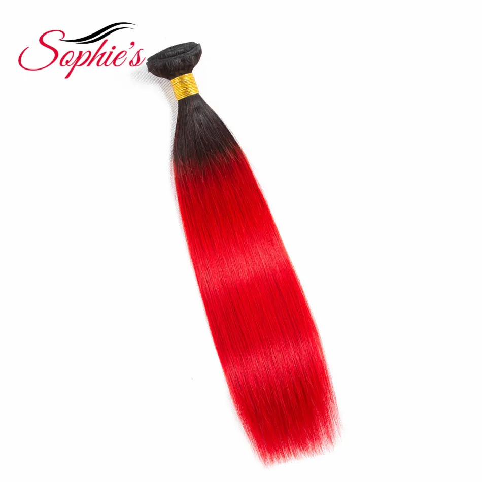 Sophie's Peruvian Human Hair Ombre Hair Bundles T1b/Red Color Straight Hair Bundles 1 Pc Deals Non Remy Hair Extension
