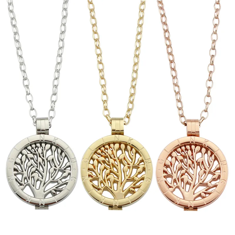 33MM Mi Coins Frame Holder Necklace Stainless Steel Tree of Life My Coin 80CM Chain 1 Set