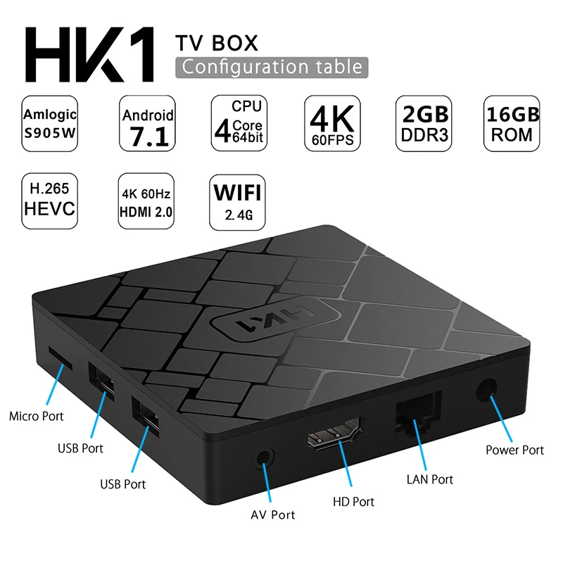 Оригинальная ТВ приставка XGODY HK1 Android 7 1 Nougat Amlogic S905W четырехъядерный 2 ГБ + 16 4K HD