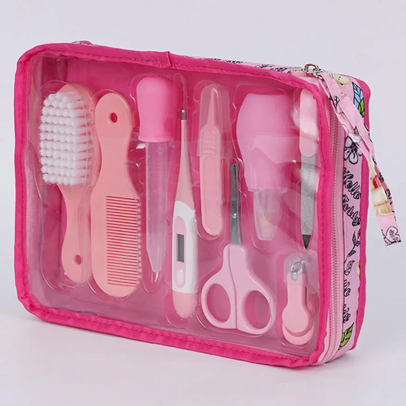 

9Pcs Baby Health care Set Kids Grooming Kit Safety Manicure Nail Clippers Comb Emery Hairbrush Thermometer Baby Care tool
