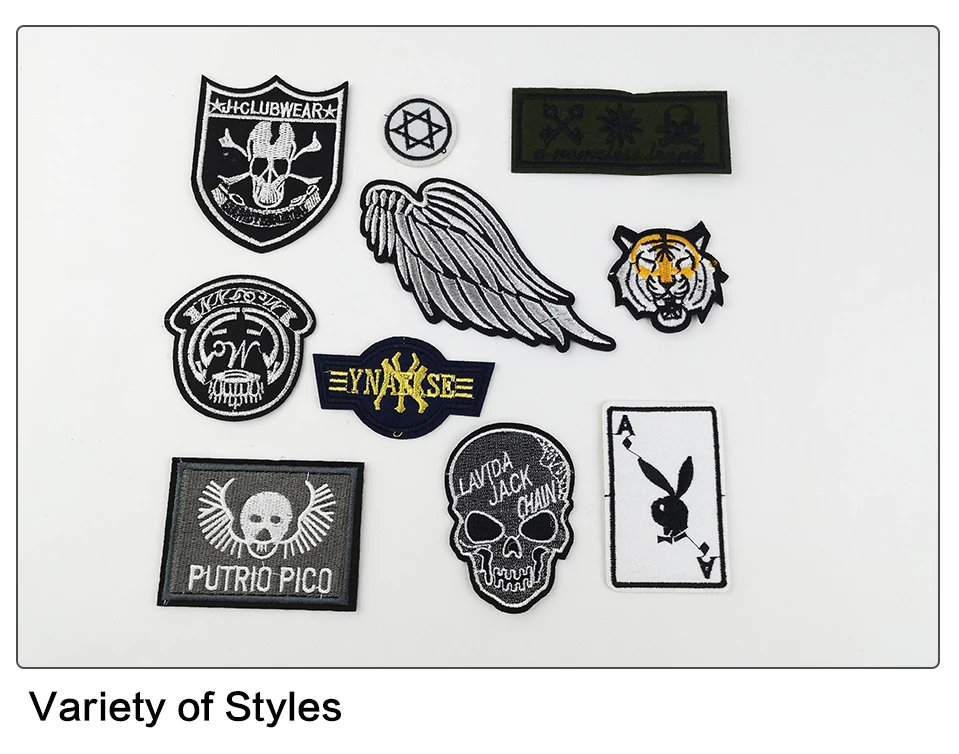 Motorcycle Patches For Jackets Playing Card Applique Skull Wing Tiger Patch Embroidery Iron Patches For Clothing Biker (5)