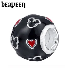 Nuevos Encantos de Navidad Ronda Negro Esmalte Mickey Europea Granos Del Encanto de la Pulsera de Los Encantos Fit Pandora Charms Pulsera