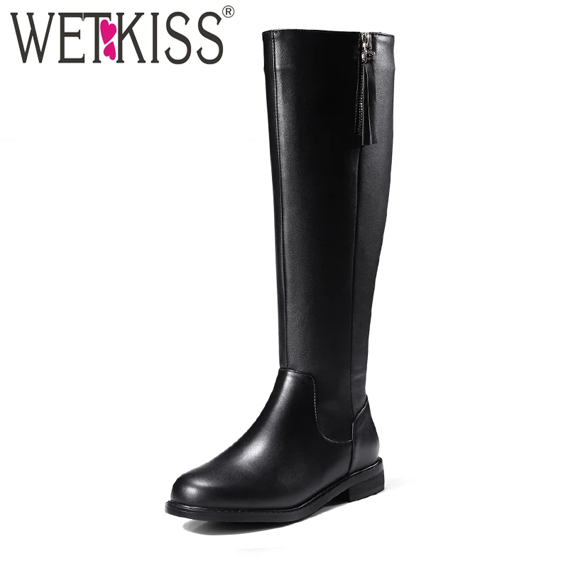 

WETKISS Knight Knee Boots Easy Walking Square Heel Autumn Winter Boots Concise Style Women Shoes Zipper Footwear 2018 New Style