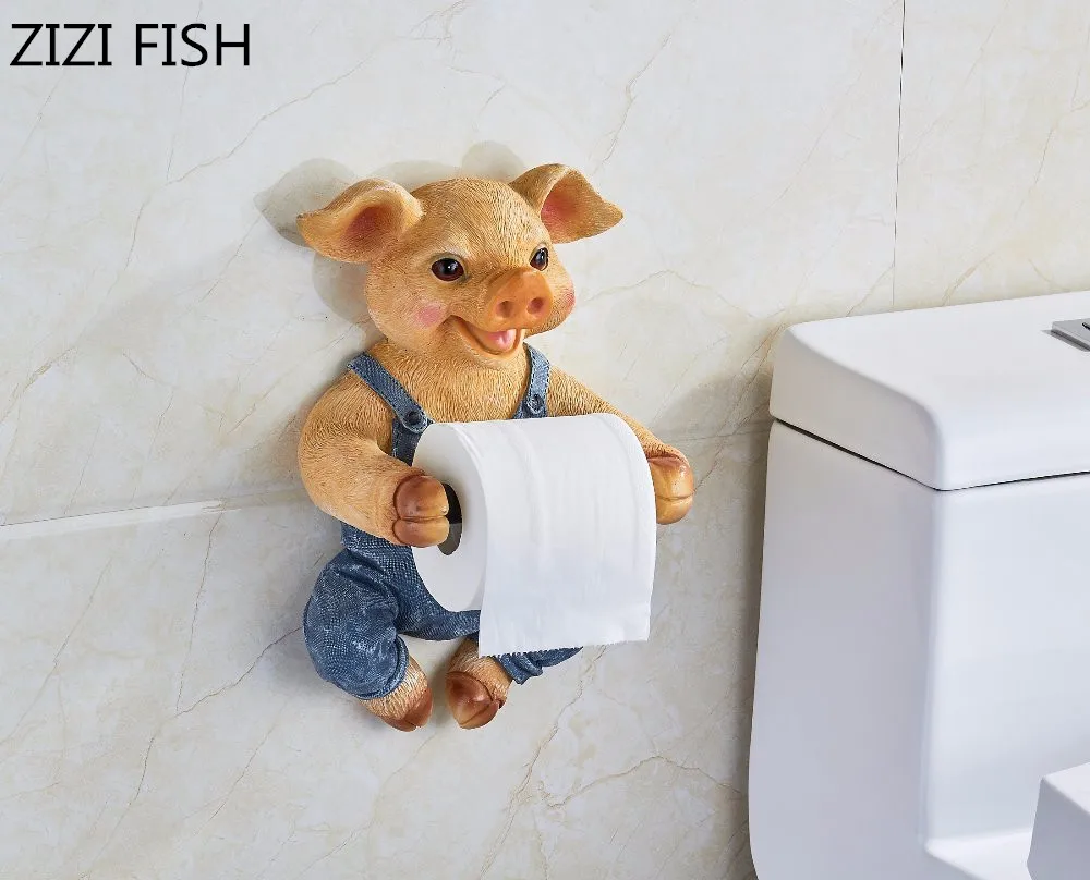 

3D Toilet paper holder Toilet hygiene resin tray Free punch hand pig tissue box household paper towel holder reel spool device
