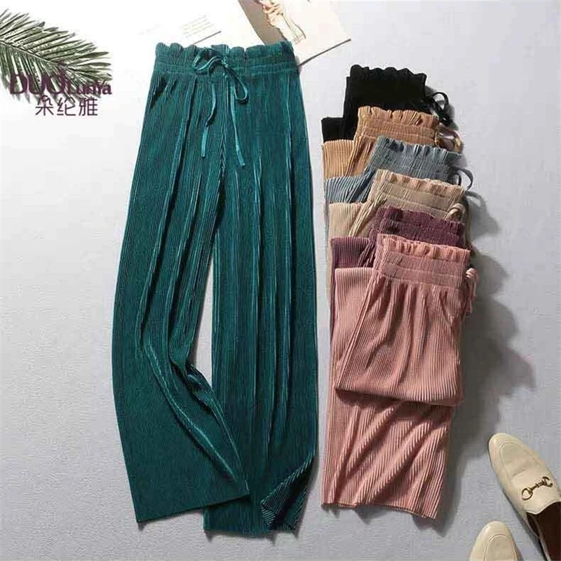 

adohon Split striped lady wide leg pants women Summer beach high waist trousers Chic streetwear sash casual pants capris female