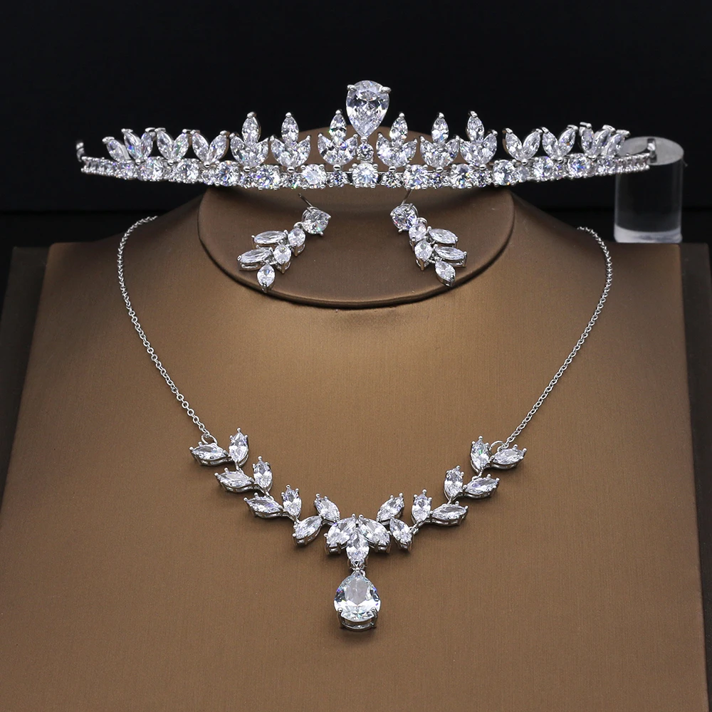 Набор ювелирных изделий из чистого кубического циркония, корона тиара, принцесса, свадебное ювелирное ожерелье, кулон, набор серег-подвесок