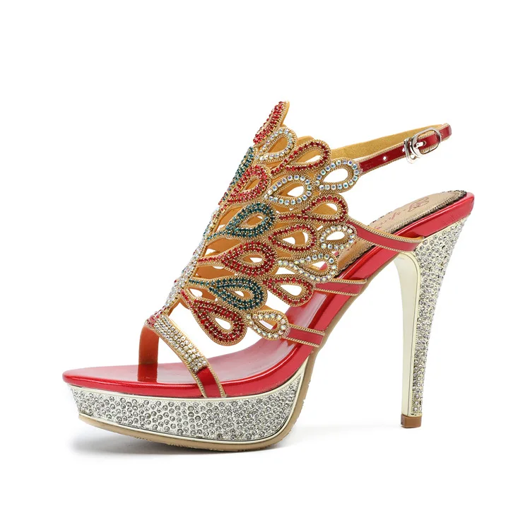 G-sparrow 2018 New Fashion Female Roman Style Red Elegant Rhinestone Shoes Women Platform Super High Heels Sandals14