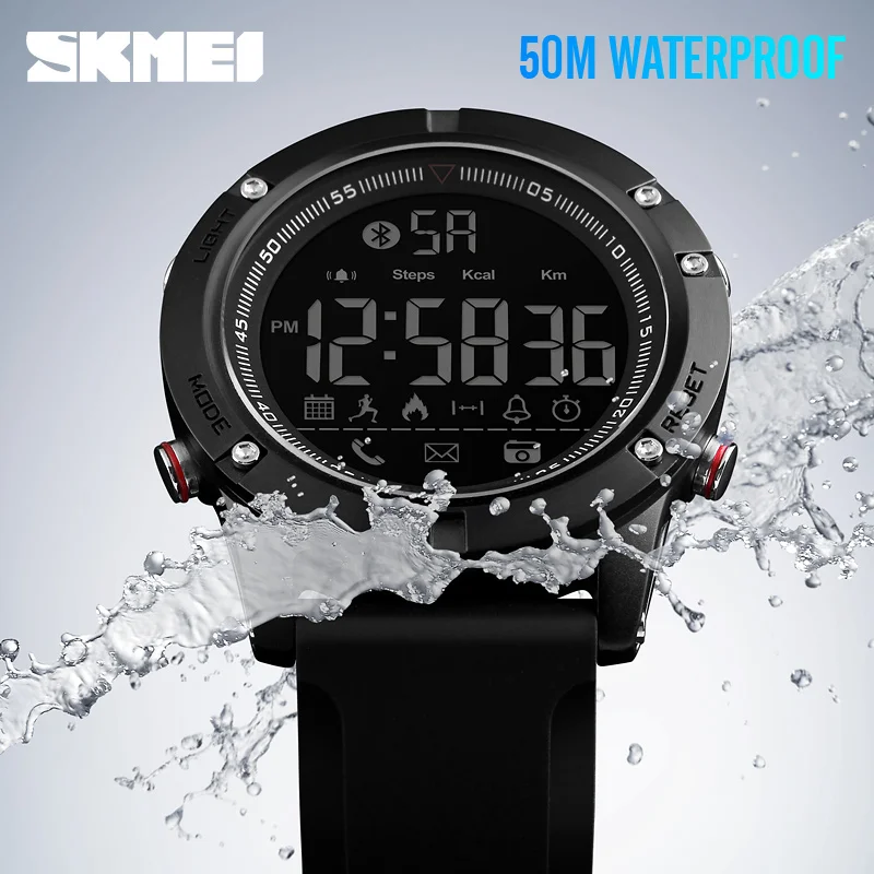 

SKMEI Military Watches Waterproof Sports Bluetooth Digital Wristwatches Fashion Smart Watch Men Pedometer Calorie Remote Camera