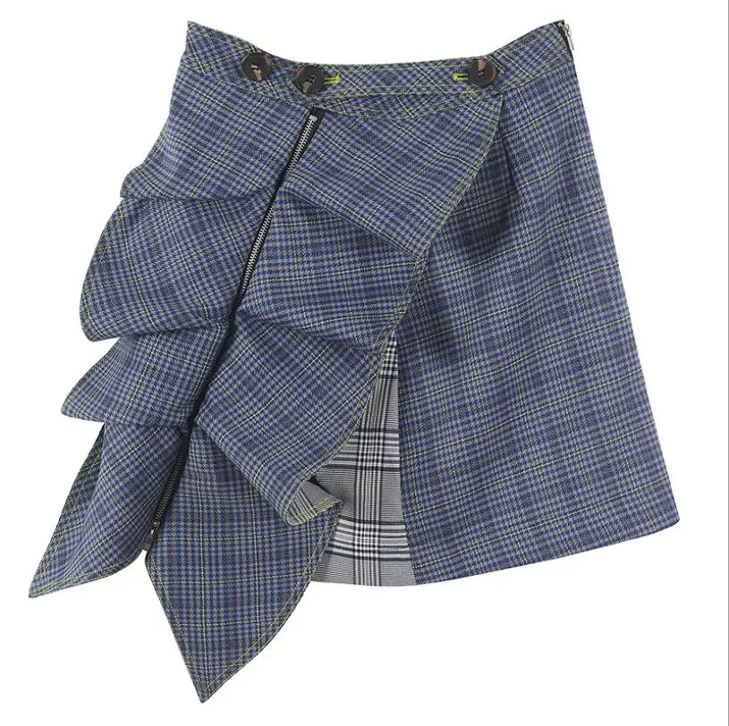 Temperamento Top Ruffled Y Europeo Falda Lap Moda Ajustado Plaid Zipper 2018 Casual Otoño Americano Nuevo qASnqwEP