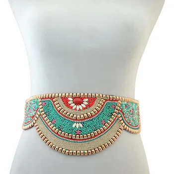 

Charm Ethnic Colorful Resin Beads Imitation Elastic Strech Adjustable Belt Waist Belly Chain Body Jewelry Women Dress Accessory