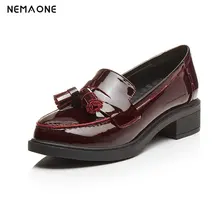NEMAONE Pumps Women Rounded toe Low Heel Shoes Lady Slip On Casual classic lady wine black genuine leather leather shoe